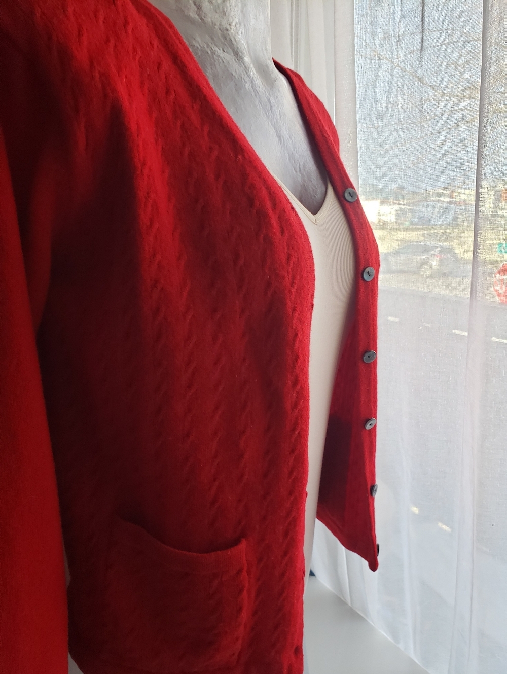 Talbots Wool Red Button Front Cardigan